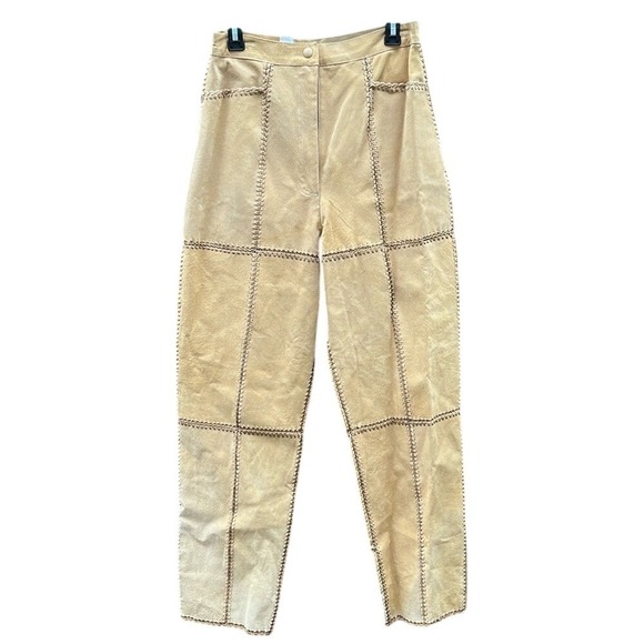 S.M.H Pants - S.M.H. Vintage Dead Stock Tan Suede Crochet Patchwork Pants Boho Coachella sz 10